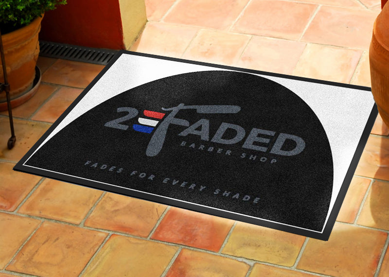 2 Faded Barbershop 2 X 3 Rubber Backed Carpeted HD Half Round - The Personalized Doormats Company
