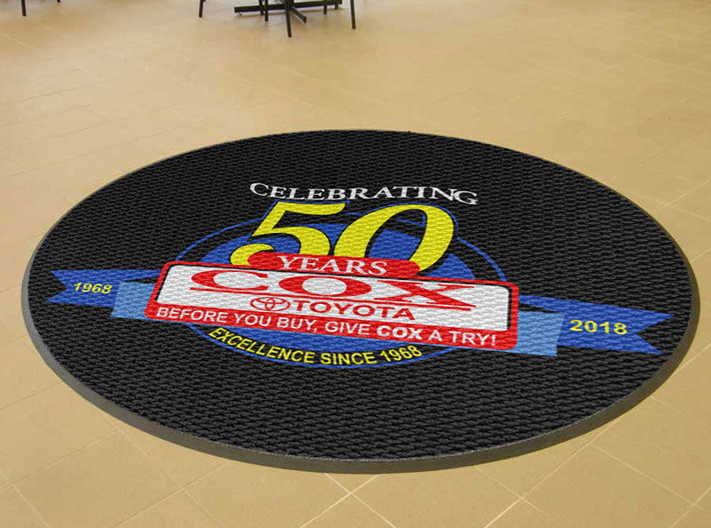 Cox Toyota 50th Anniversary Carpet Mat 6 X 6 Luxury Berber Inlay - The Personalized Doormats Company